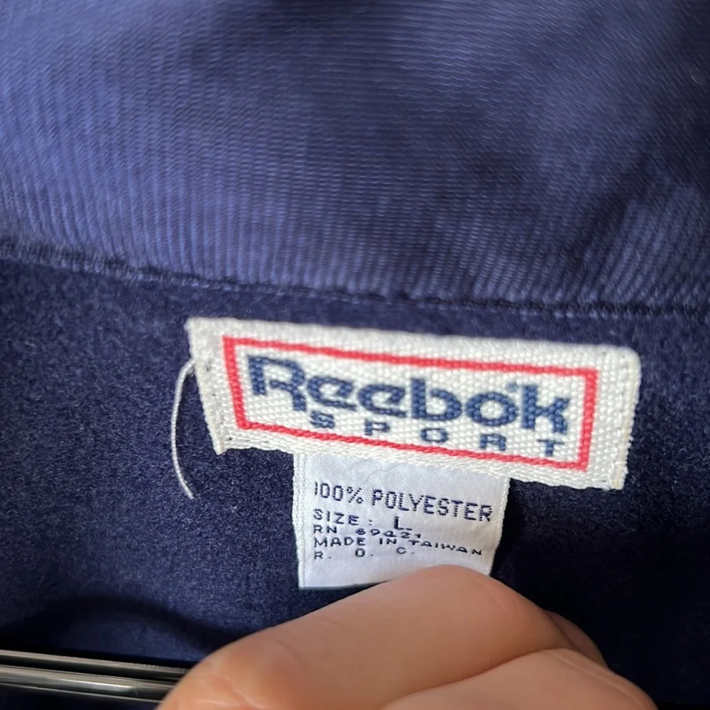 Vintage 80s retro Reebok Sport Polyester navy white and red polyester full zip
